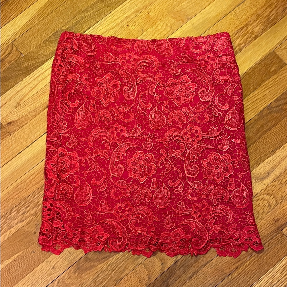 ⭐️NWOT Red Crochet Lace Skirt 1/4 Side Zip Office Classic Classy Coquette